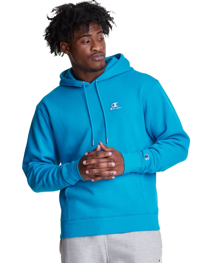 Champion Mens Hoodie NZ - Classic Fleece Embroidered Applique Logo Blue ( 5108-RKUFW )